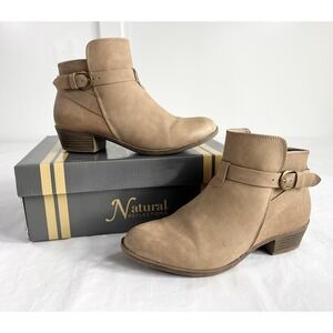 Natural Reflections Payton Taupe Faux Leather Ankle Boot Zip Up Women's 7M